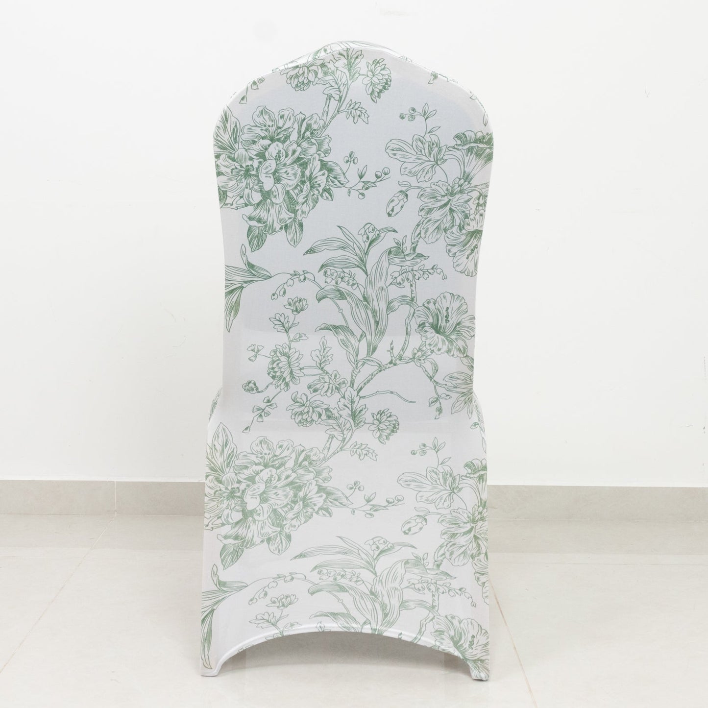 10 Pack Spandex Chair Covers for Banquet Chairs â€“ White Dusty Sage Green French Toile Reusable Stretch Slip-On Floral Covers