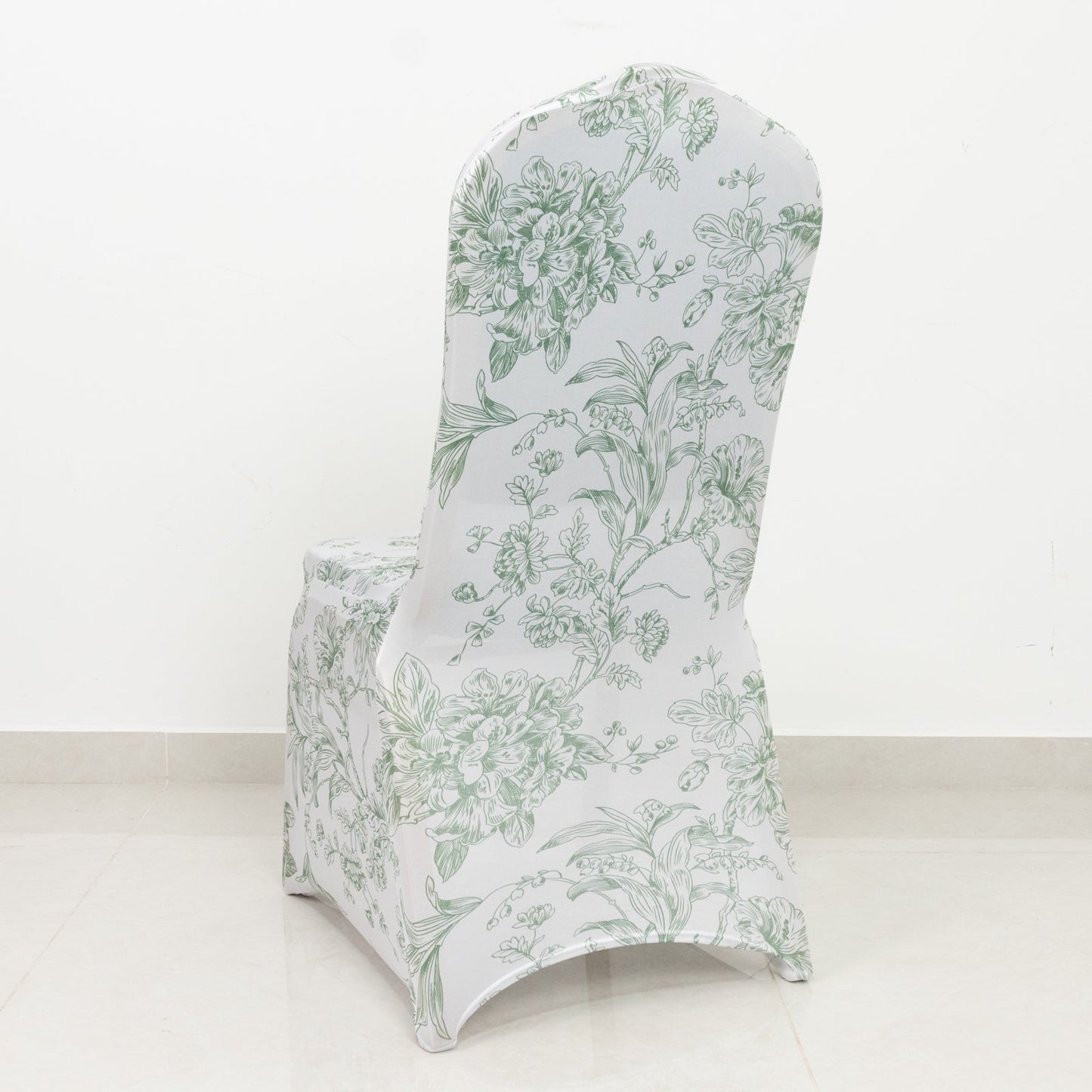 10 Pack Spandex Chair Covers for Banquet Chairs â€“ White Dusty Sage Green French Toile Reusable Stretch Slip-On Floral Covers