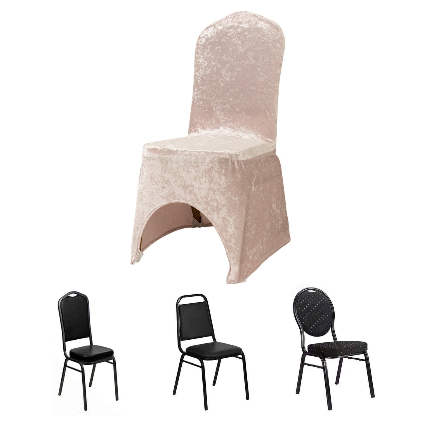 Crushed Velvet Spandex Banquet Chair Cover Fitted Slipcover Blush - Stretch 190GSM Slipcover with Foot Pockets