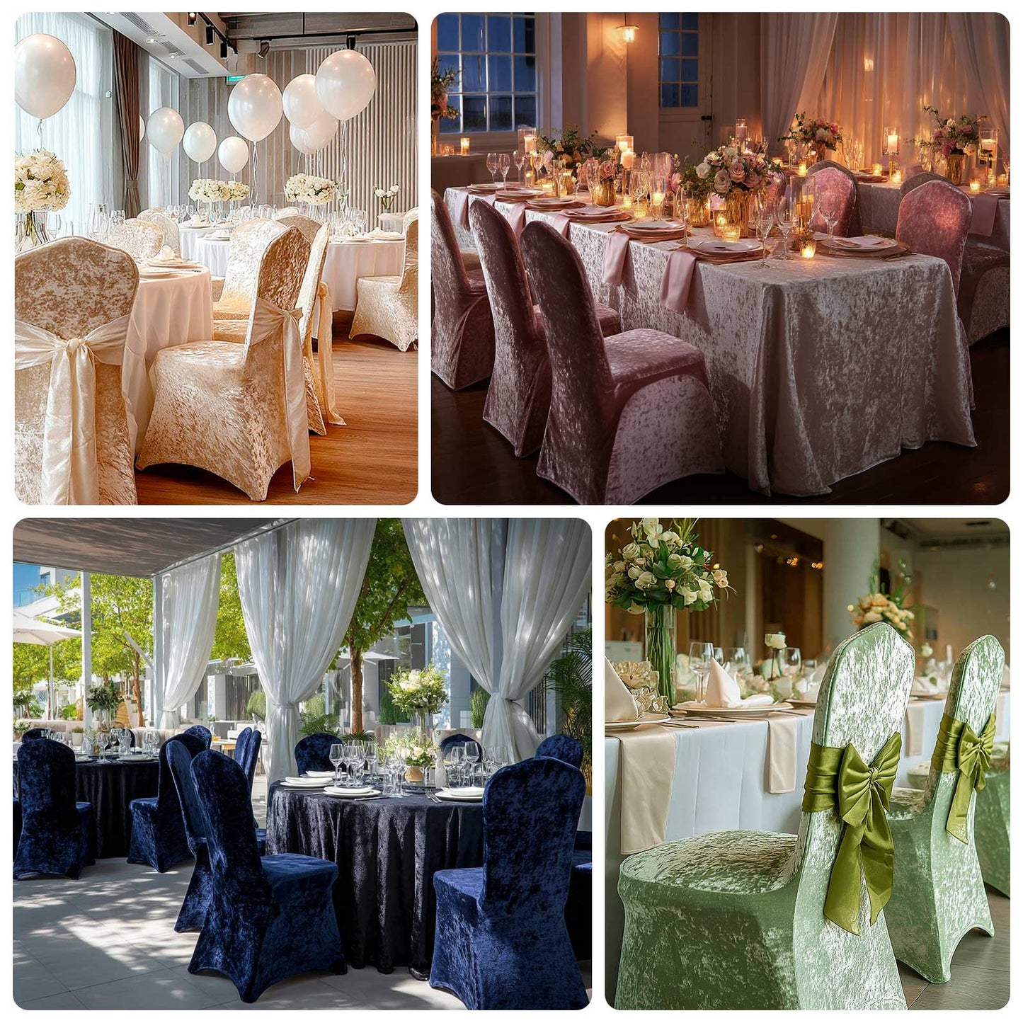 Crushed Velvet Spandex Banquet Chair Cover Fitted Slipcover Gold - Stretch 190GSM Slipcover with Foot Pockets