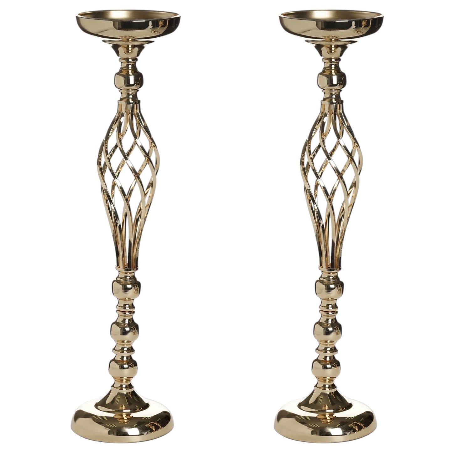 2-Pack Metal Pillar Candle Holders Reversible Flower Ball Pedestal Design Gold - Decorative Event Centerpieces 26"