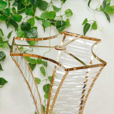 32" Crystal Pendant Flower Stand with Gold Metal Frame â€“ Hourglass Column Vase Holder for Floral Arrangements & Table Centerpieces