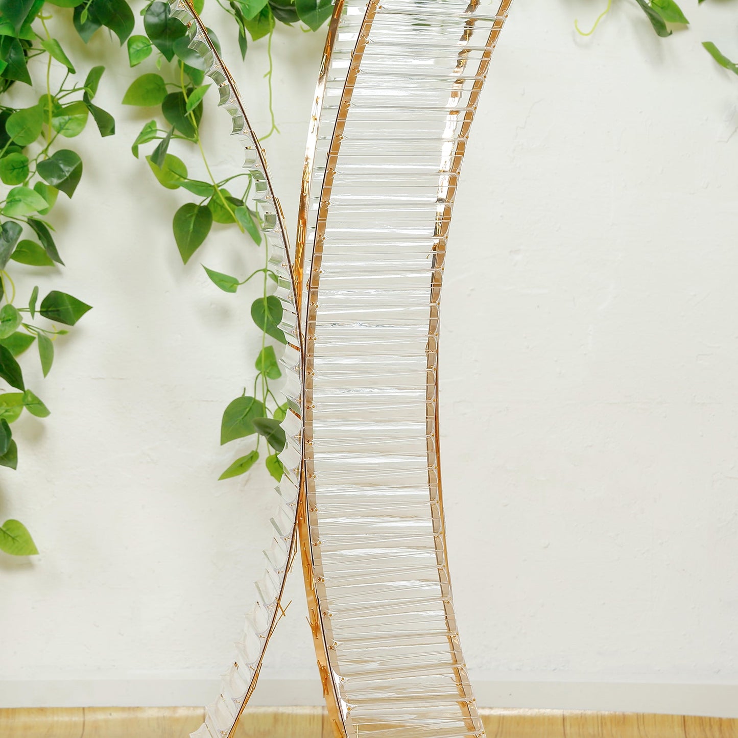 32" Crystal Pendant Flower Stand with Gold Metal Frame â€“ Hourglass Column Vase Holder for Floral Arrangements & Table Centerpieces