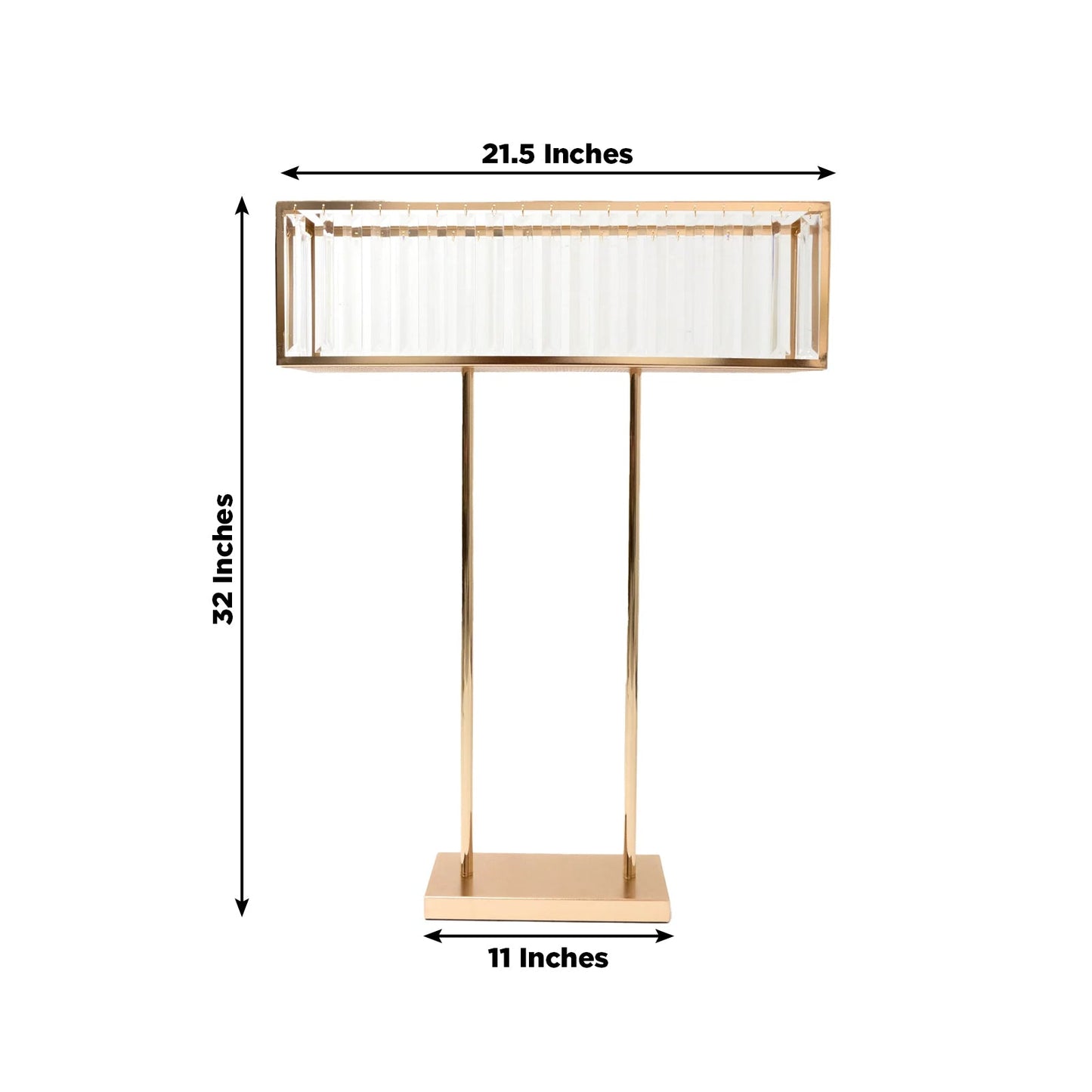 Gold Crystal Pendant Flower Stand, Metal Centerpiece Vase â€“ 32" Tall Rectangular Display Rack