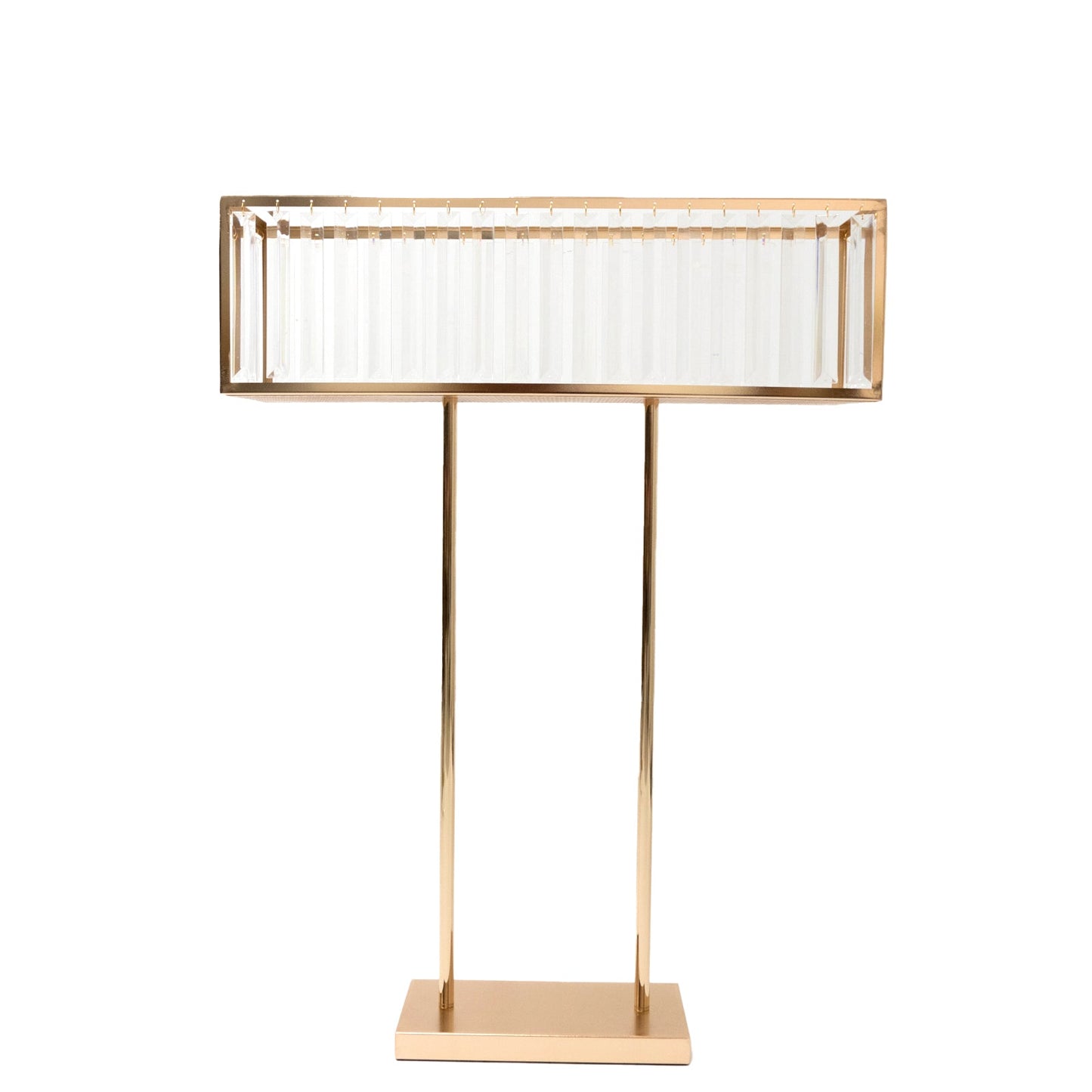 Gold Crystal Pendant Flower Stand, Metal Centerpiece Vase â€“ 32" Tall Rectangular Display Rack