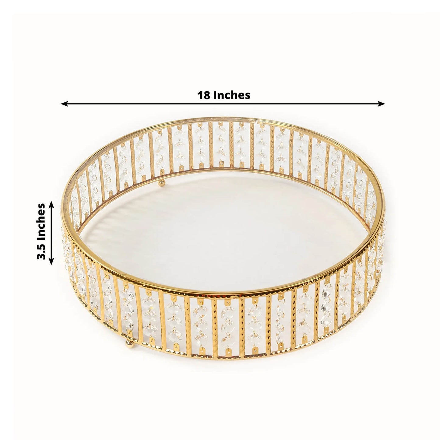 18" Round Gold Cake Stand with Hanging Crystal Beads and Glass Top â€“ Metal Dessert Display Tray