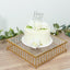 14" Square Gold Cake Stand with Hanging Crystal Beads and Glass Top â€“ Metal Dessert Display Tray