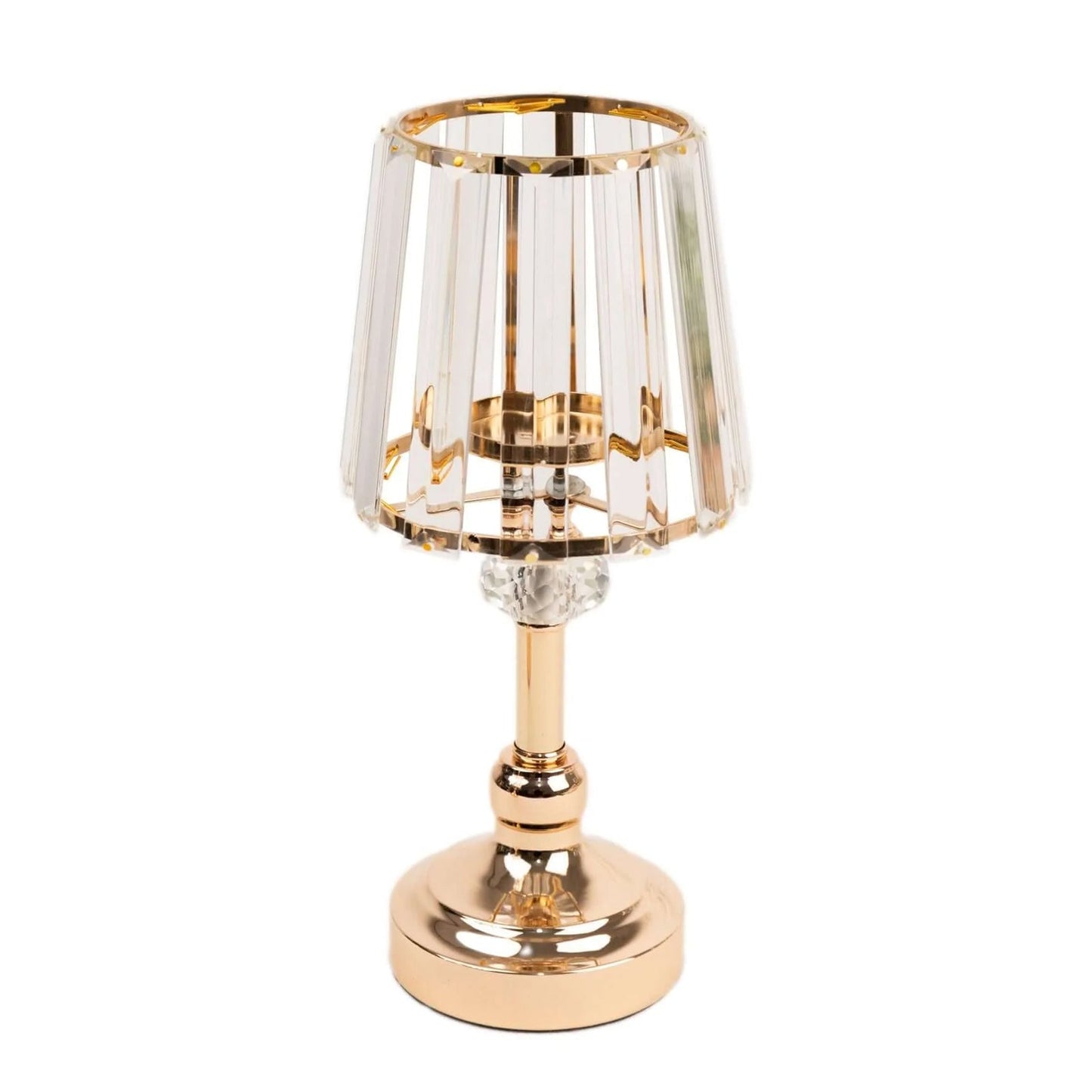 2-Pack 11" Crystal Pendant Candle Holders - Classic Empire Lamp Shade Style in Gold, Votive Candle Stand For Table Centerpieces