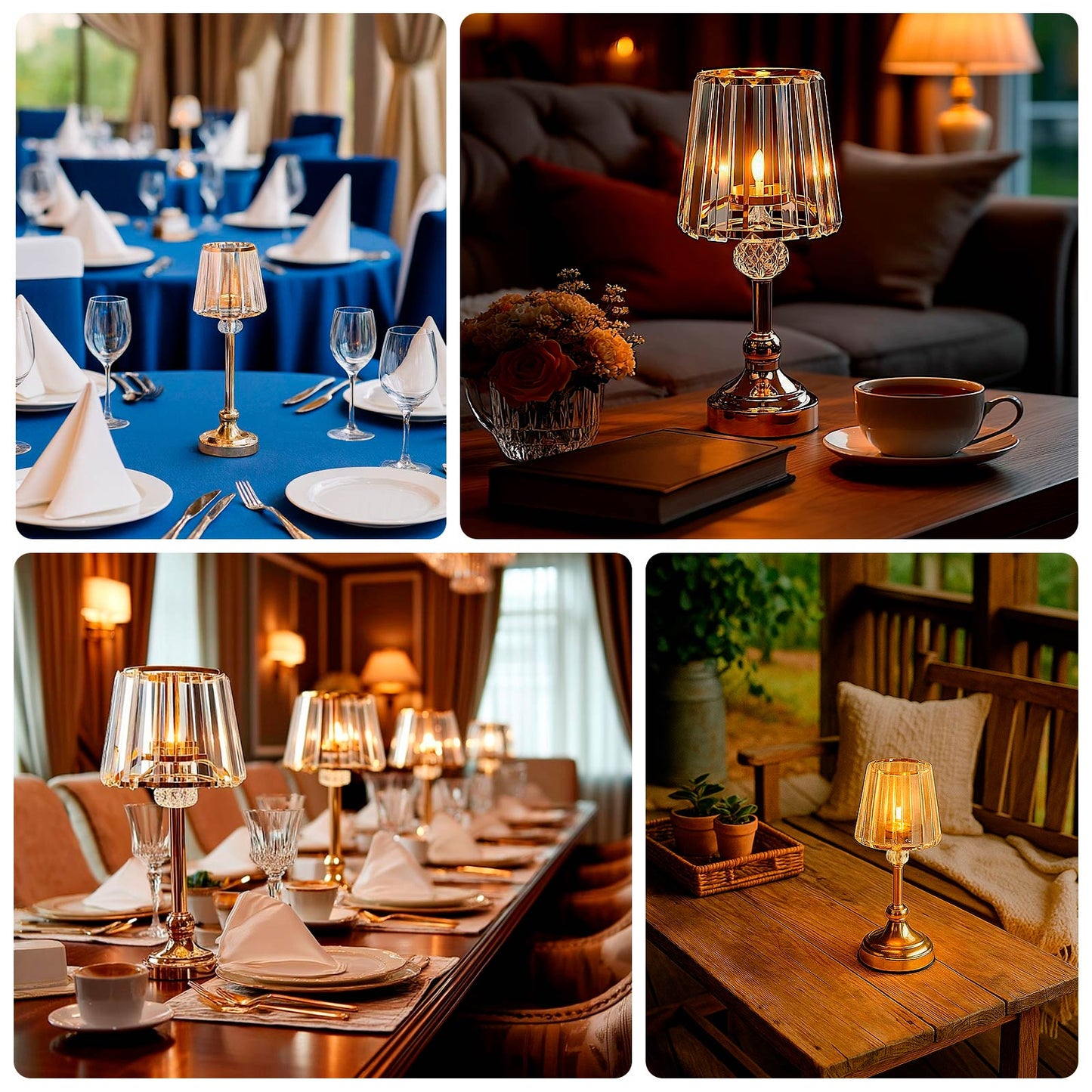 2-Pack 11" Crystal Pendant Candle Holders - Classic Empire Lamp Shade Style in Gold, Votive Candle Stand For Table Centerpieces