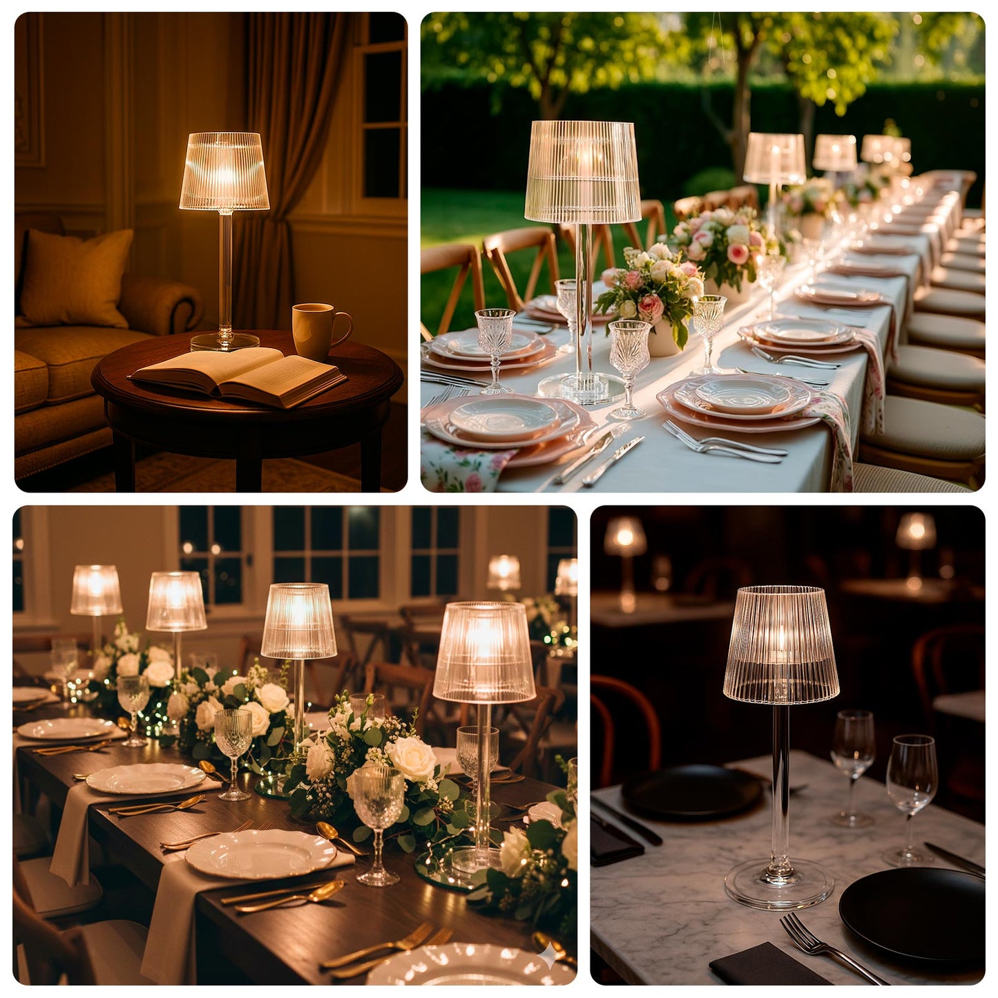 23" Crystal Candle Lamp with Ribbed Shade â€“ Clear Acrylic Column Candle Holder for Tealight & Taper Candles