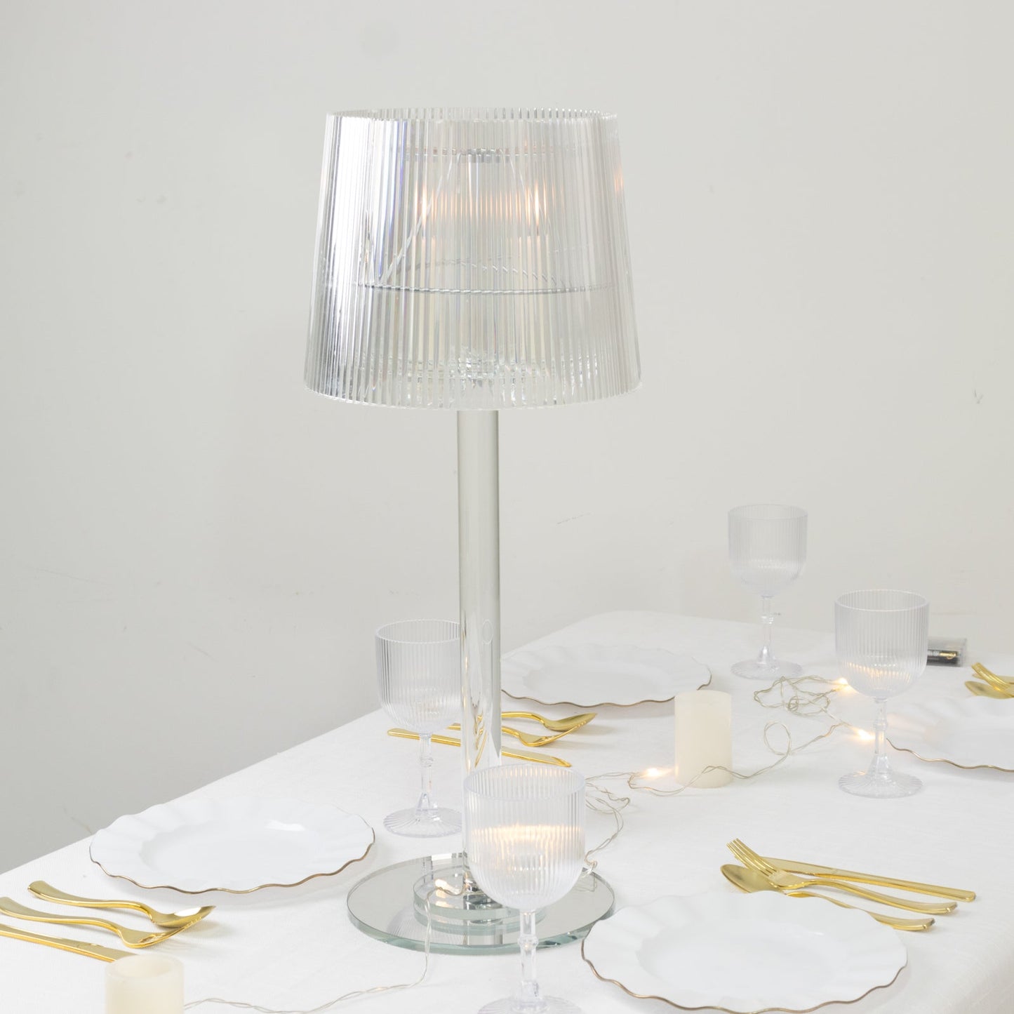 23" Crystal Candle Lamp with Ribbed Shade â€“ Clear Acrylic Column Candle Holder for Tealight & Taper Candles