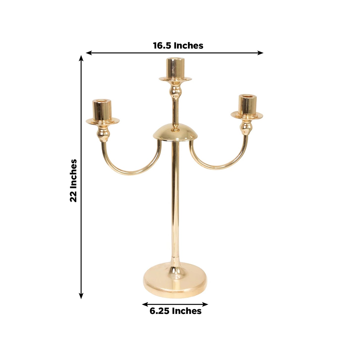 22" Tall Gold 3-Arm Metal Candelabra â€“ Modern Taper Candle Holder Centerpiece Stand