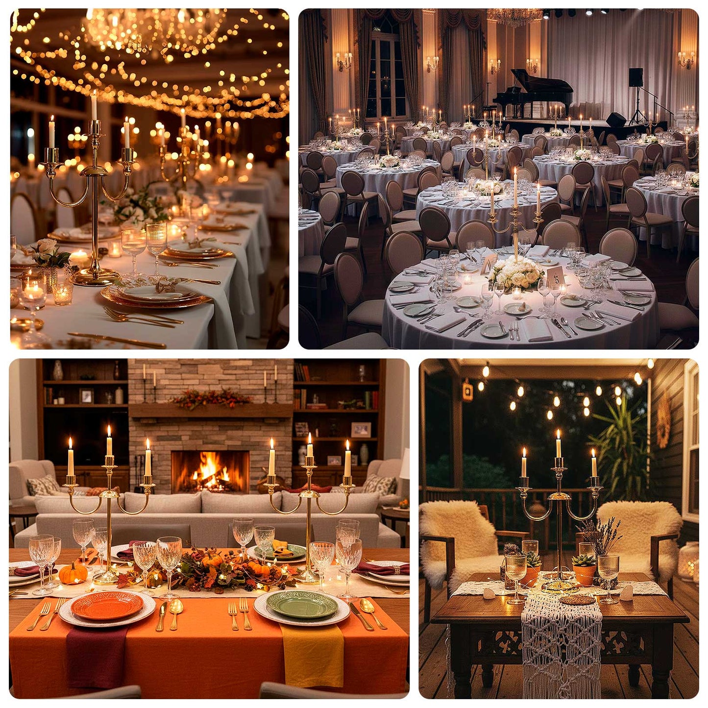 22" Tall Gold 3-Arm Metal Candelabra â€“ Modern Taper Candle Holder Centerpiece Stand