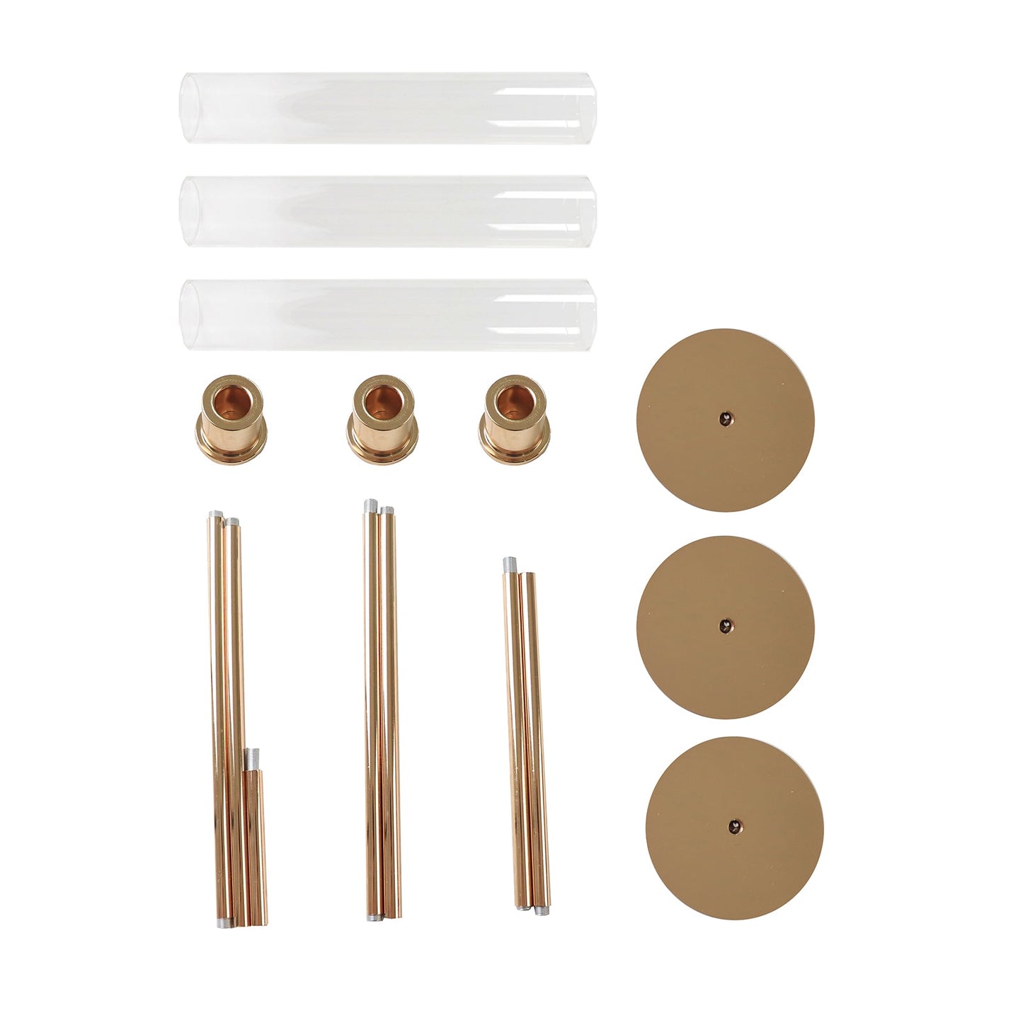 Gold Metal Taper Candle Holders with Hurricane Glass Shades, Set of 3 â€“ Modern Minimalist Candlestick Stands â€“ 28", 32", 36"