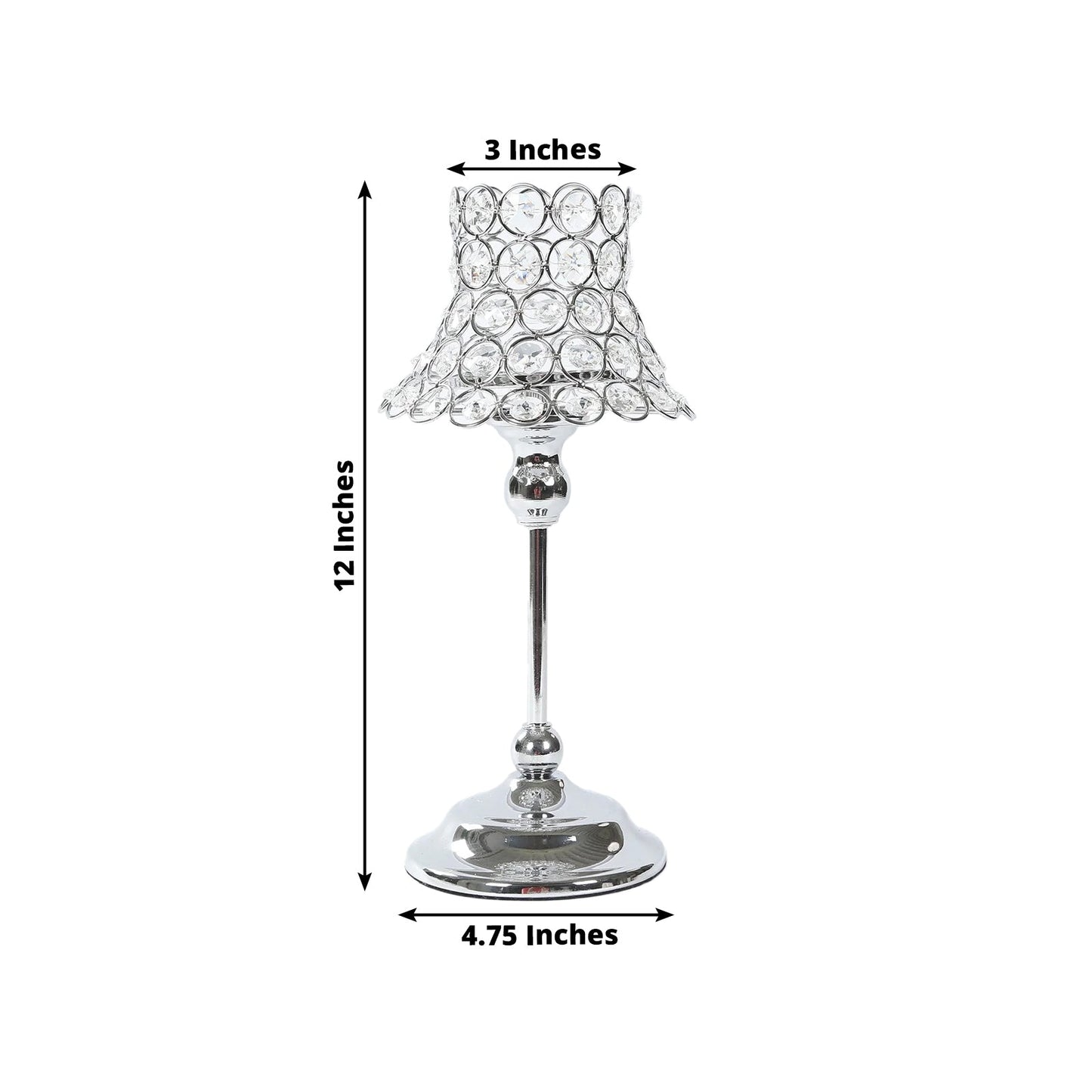 2 Pack Crystal Beaded Candle Holders â€“ 12" Tall Silver Metal Centerpieces with Lamp-Inspired Shade for Tables & Events