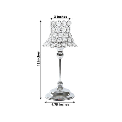 2 Pack Crystal Beaded Candle Holders â€“ 12" Tall Silver Metal Centerpieces with Lamp-Inspired Shade for Tables & Events
