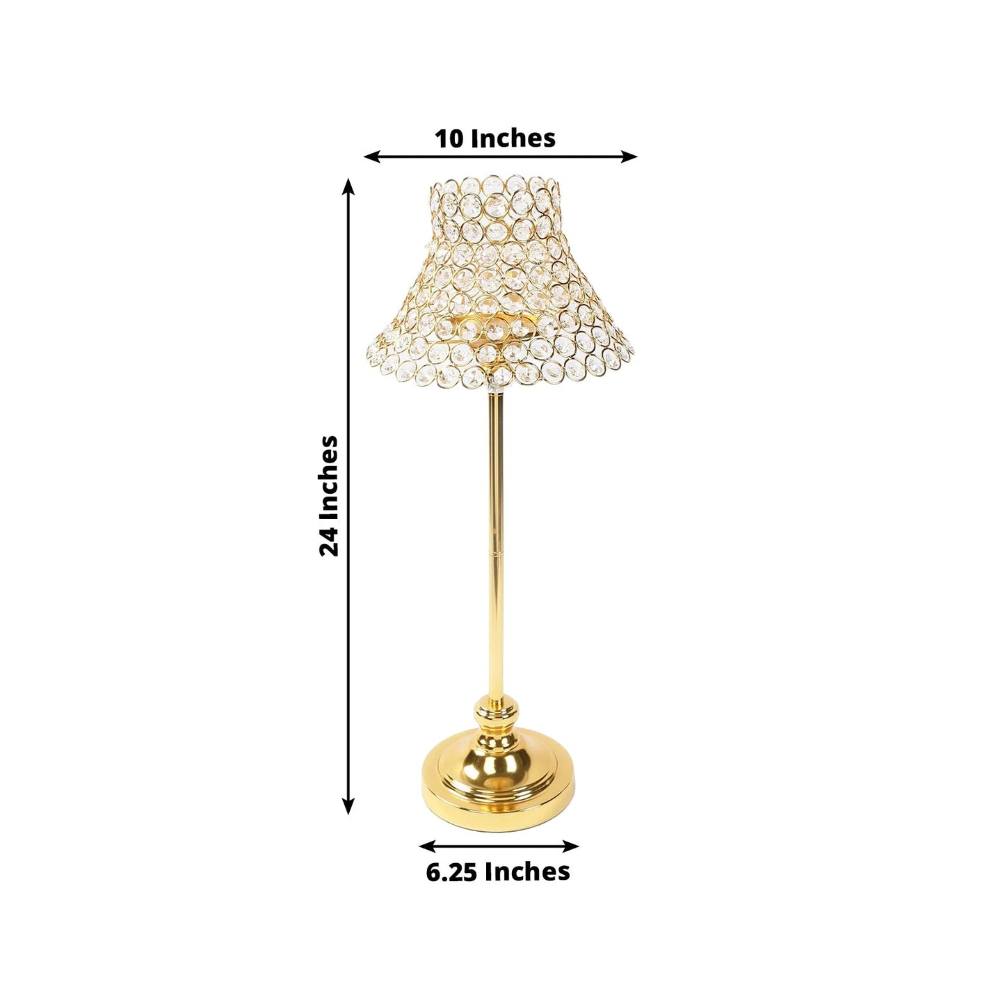 24" Tall Crystal Beaded Candle Stand â€“ Gold Metal Centerpiece with Lamp-Inspired Shade for Tables & Events