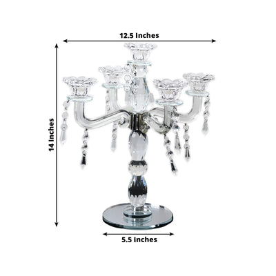 Crystal Taper Candle Holder with 5 Arms & Hanging Pendants â€“ Elegant Table Centerpiece, 14"