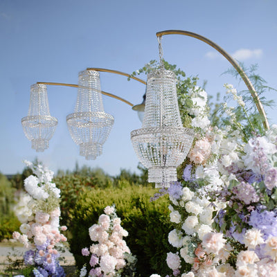 5ft Empire Style Beaded Crystal Chandelier with Silver Ornate Metal Frame, Adjustable Hanging Farmhouse Pendant Ceiling Lighting