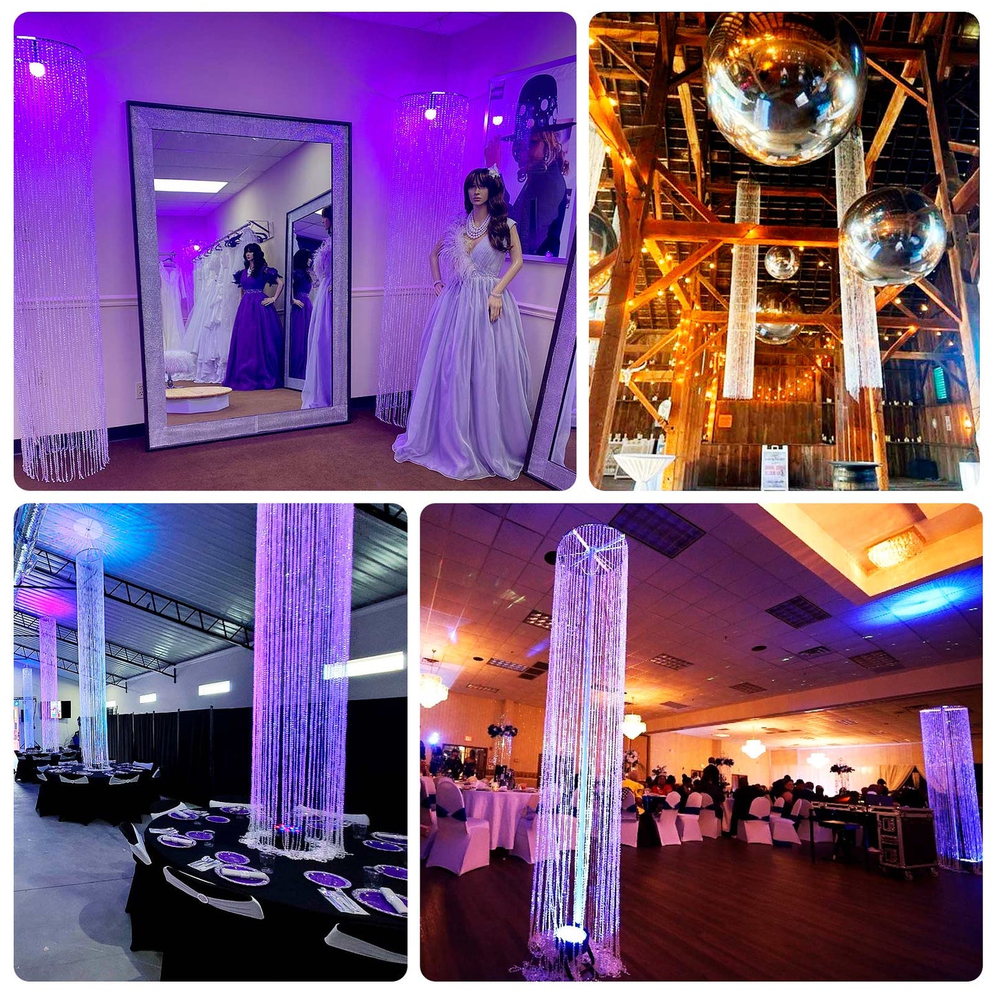 9ft Hanging Beaded Crystal Column Chandelier, Tall Beads Curtain Round with Silver Metal Hoop and Hanging Chain