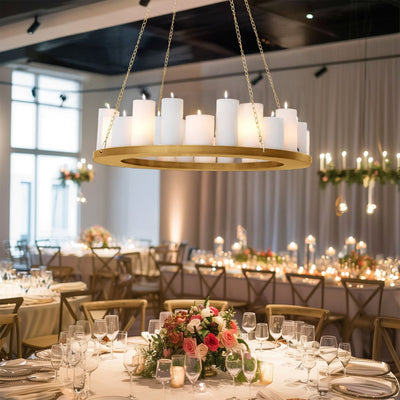 Gold Hanging Metal Floral Chandelier Frame - 32" Circular Lighting, Candle and Floral Display Base