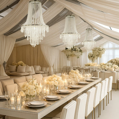 2ft Fountain Crystal Beaded Chandelier â€“ Hanging Pendant Light with Silver Metal Frame & Hook Chain, Elegant Tiered Design