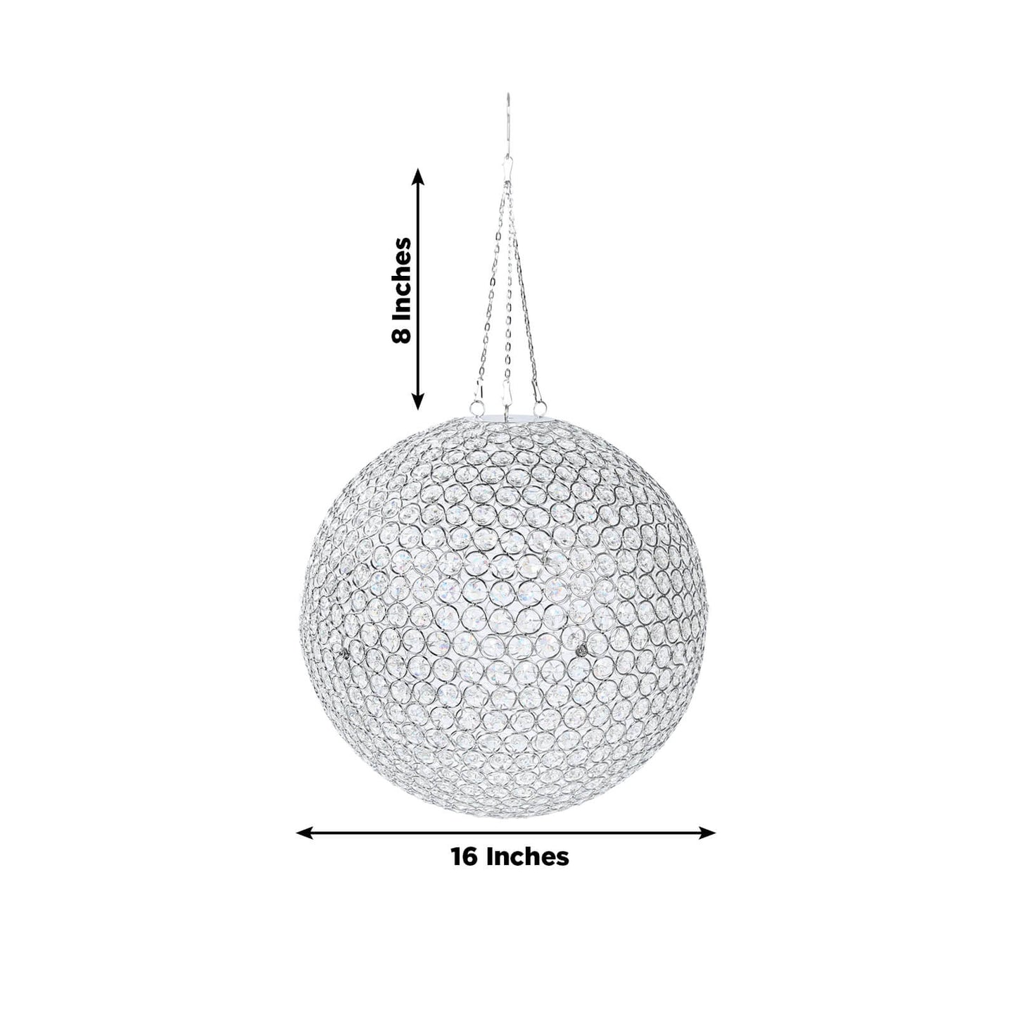 16" Crystal Globe Chandelier â€“ Hanging Beaded Ball Pendant Light with Silver Metal Hook & Chain for Decorative Home Lighting