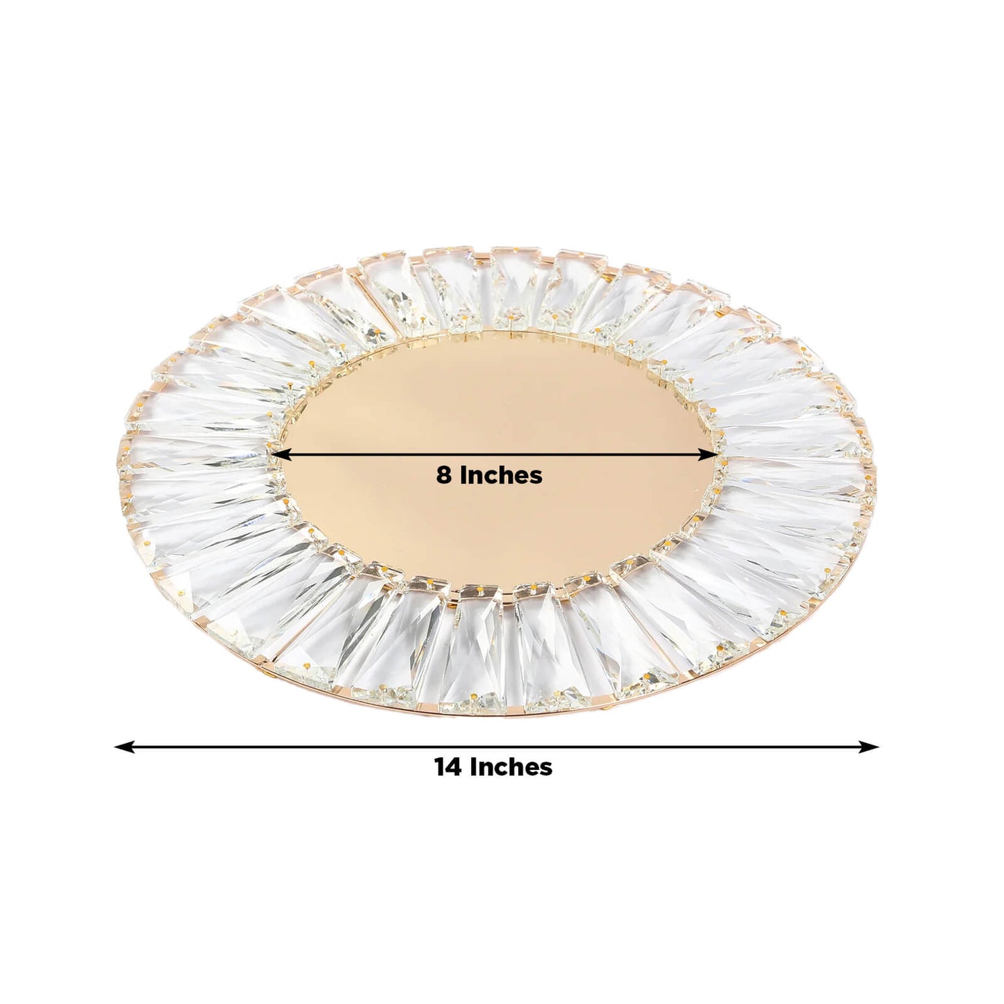 2 Pack 14" Crystal Pendant Metal Charger Plates â€“ Gold Mirror Glass Decorative Round Table Chargers