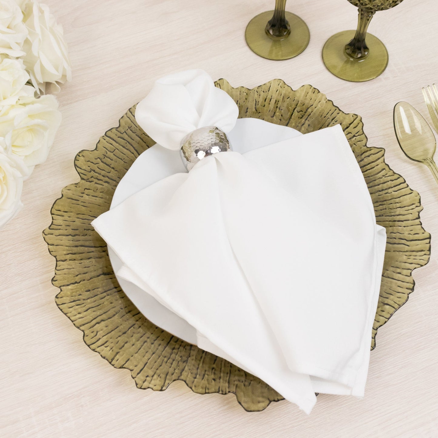 6-Pack Acrylic Plastic Round Charger Plates 13" in Transparent Dusty Sage Green with Reef Design, Dinner Charger Tableware