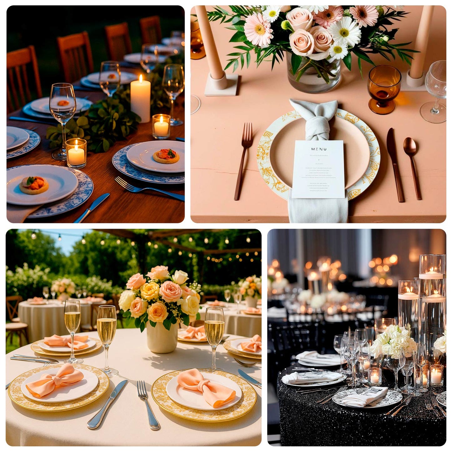 6-Pack Acrylic Round Charger Plates 13" in White with Pink Floral French Toile Pattern, Decorative Dinner Party Charger Tableware