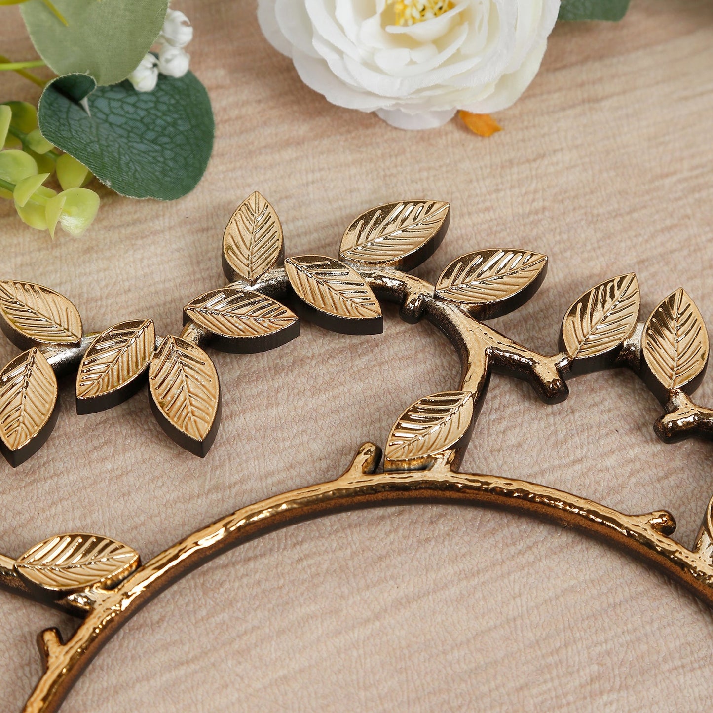 6 Pack Acrylic Plastic 13" Charger Plates in Gold Leaf Wreath Design â€“ Round Decorative Dinner Table Plates