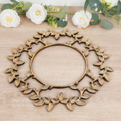 6 Pack Acrylic Plastic 13" Charger Plates in Gold Leaf Wreath Design â€“ Round Decorative Dinner Table Plates