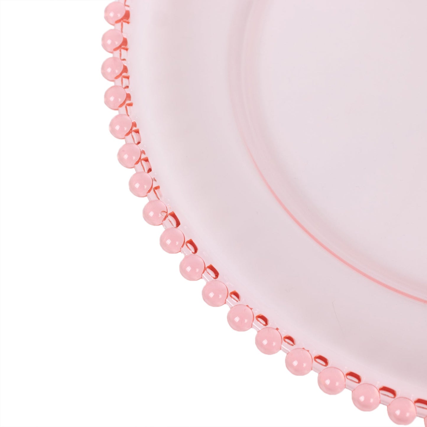6-Pack Acrylic Round Charger Plates 13" in Transparent Blush with Beaded Rim, Decorative Dinner Party Serving Plates