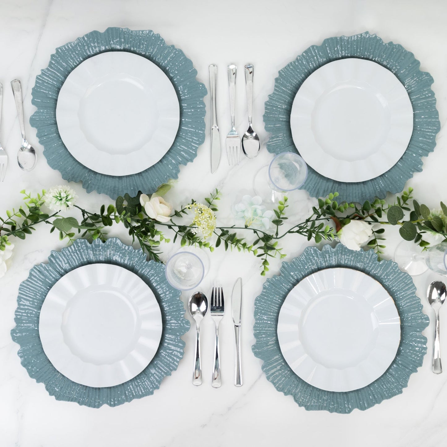 10 Pack Economy Reef Plastic Charger Plates â€“ 13" Dusty Blue Dinner Plate Chargers for Weddings, Parties & Catering