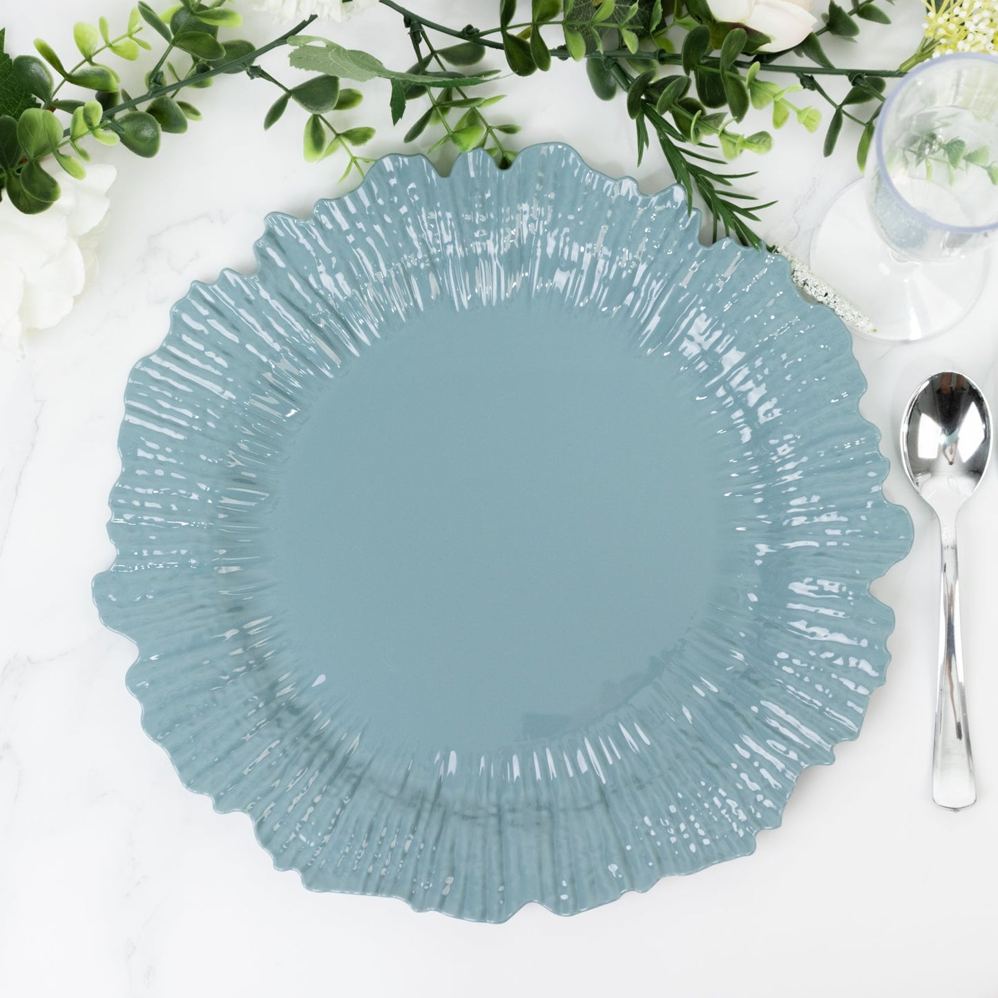10 Pack Economy Reef Plastic Charger Plates â€“ 13" Dusty Blue Dinner Plate Chargers for Weddings, Parties & Catering