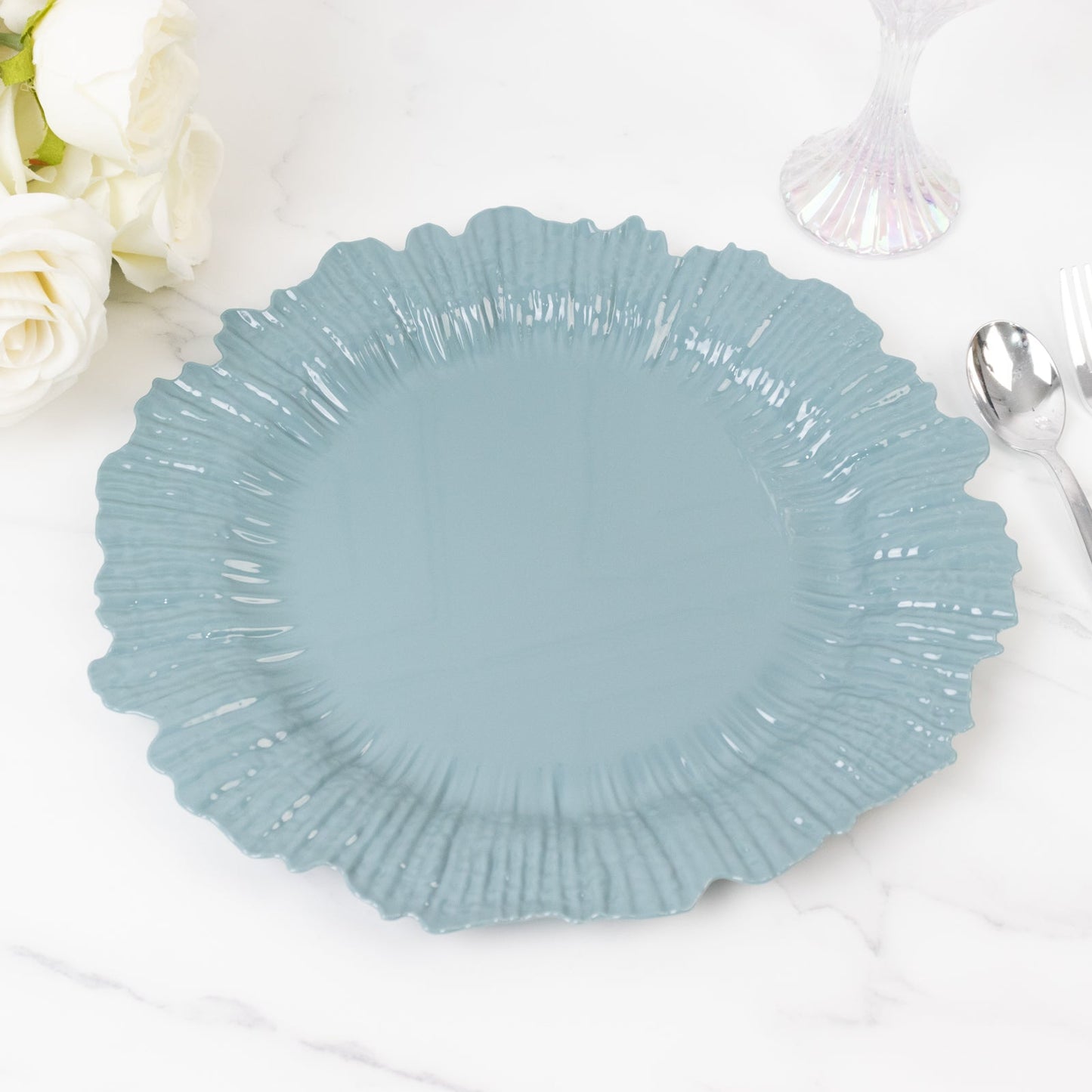 10 Pack Economy Reef Plastic Charger Plates â€“ 13" Dusty Blue Dinner Plate Chargers for Weddings, Parties & Catering