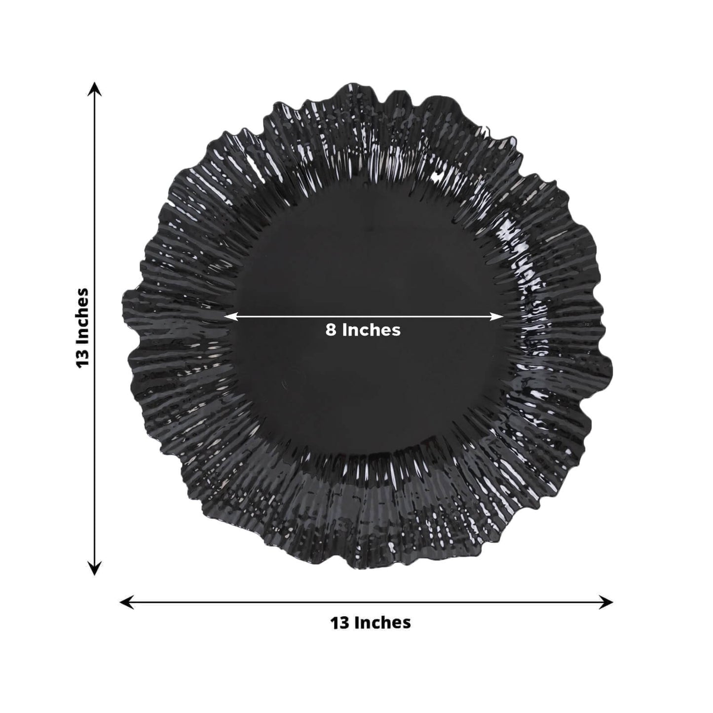 10 Pack Economy Reef Plastic Charger Plates â€“ 13" Black Dinner Plate Chargers for Weddings, Parties & Catering