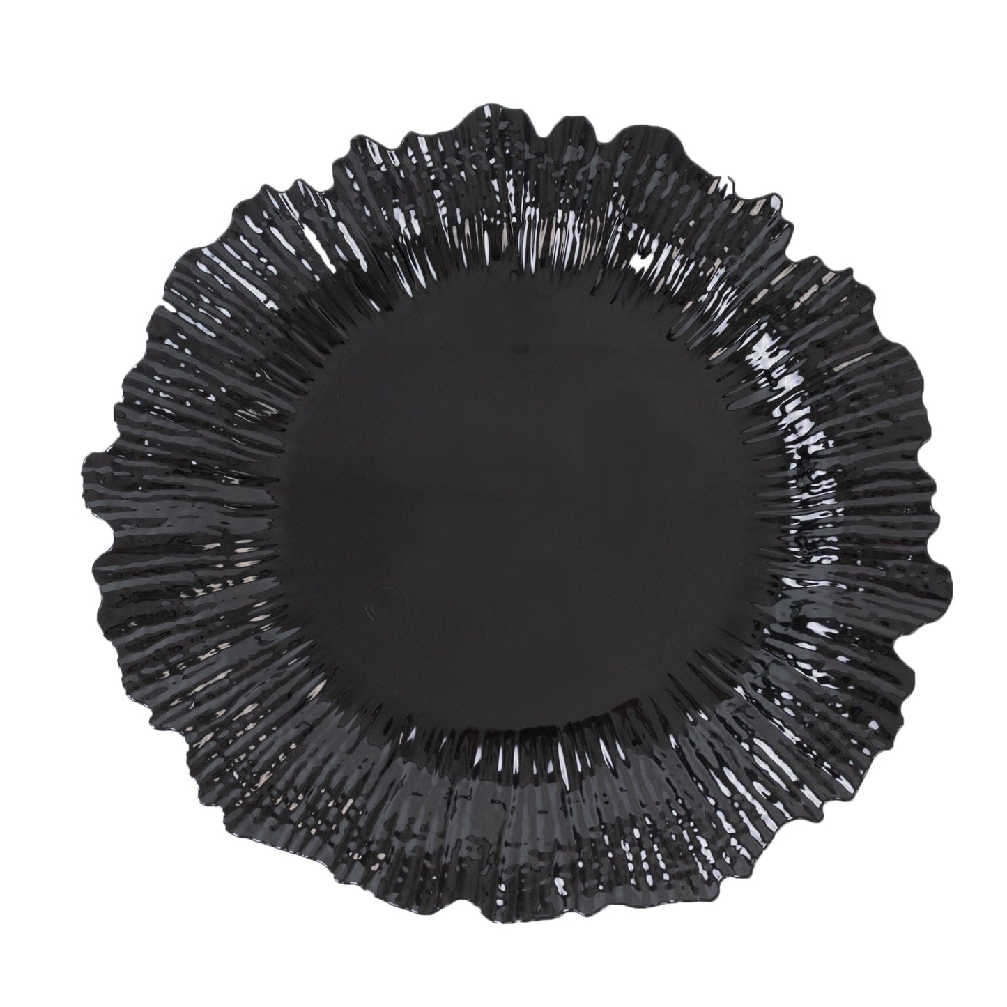 10 Pack Economy Reef Plastic Charger Plates â€“ 13" Black Dinner Plate Chargers for Weddings, Parties & Catering