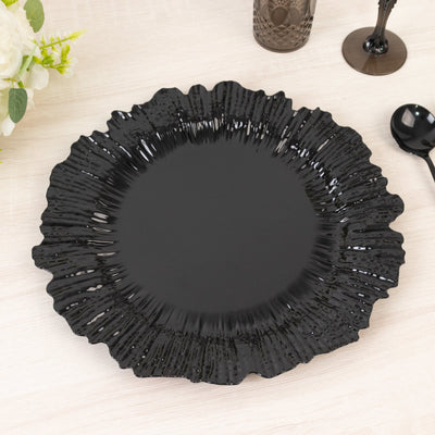 10 Pack Economy Reef Plastic Charger Plates â€“ 13" Black Dinner Plate Chargers for Weddings, Parties & Catering