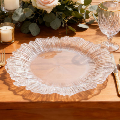 10 Pack Economy Reef Plastic Charger Plates â€“ 13" Clear Dinner Plate Chargers for Weddings, Parties & Catering
