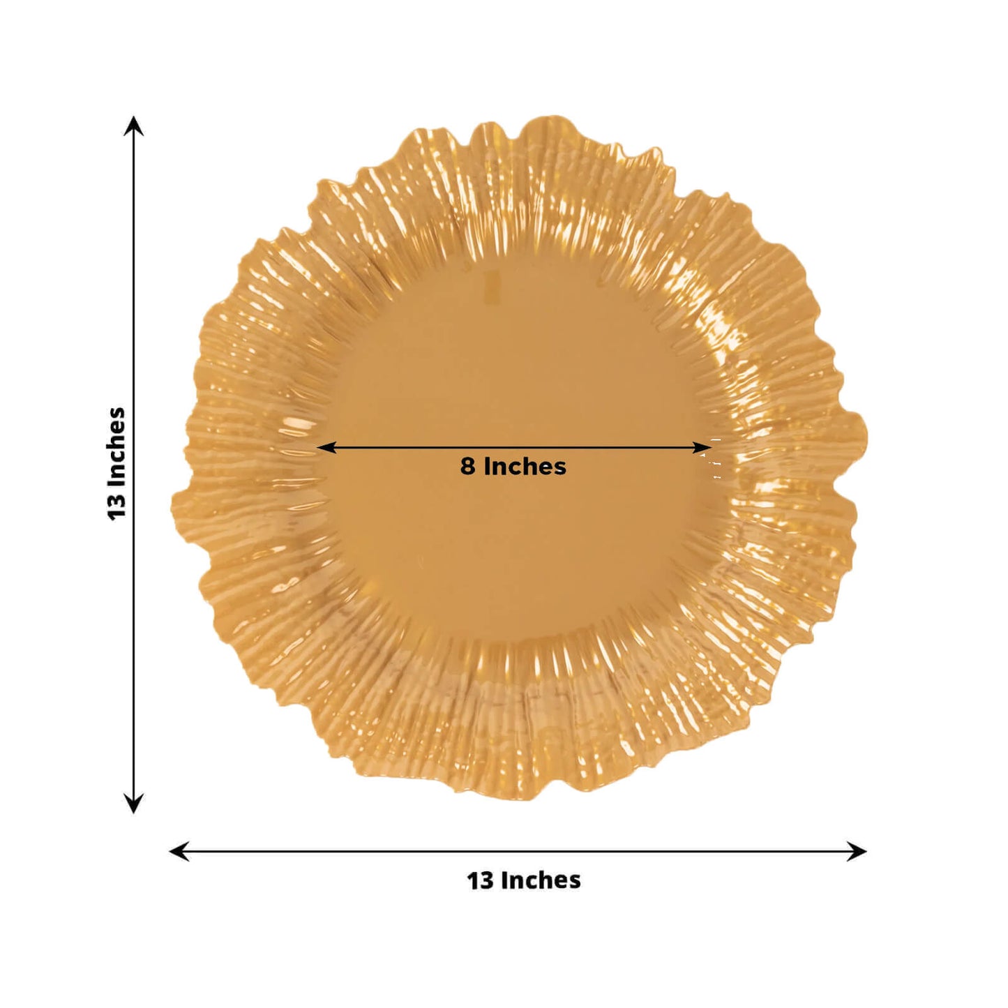 10 Pack Economy Reef Plastic Charger Plates â€“ 13" Gold Dinner Plate Chargers for Weddings, Parties & Catering