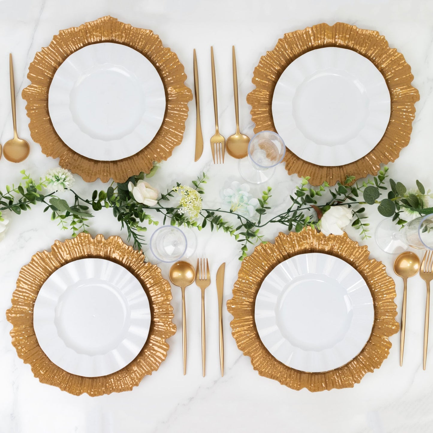 10 Pack Economy Reef Plastic Charger Plates â€“ 13" Gold Dinner Plate Chargers for Weddings, Parties & Catering