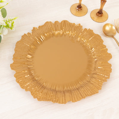 10 Pack Economy Reef Plastic Charger Plates â€“ 13" Gold Dinner Plate Chargers for Weddings, Parties & Catering