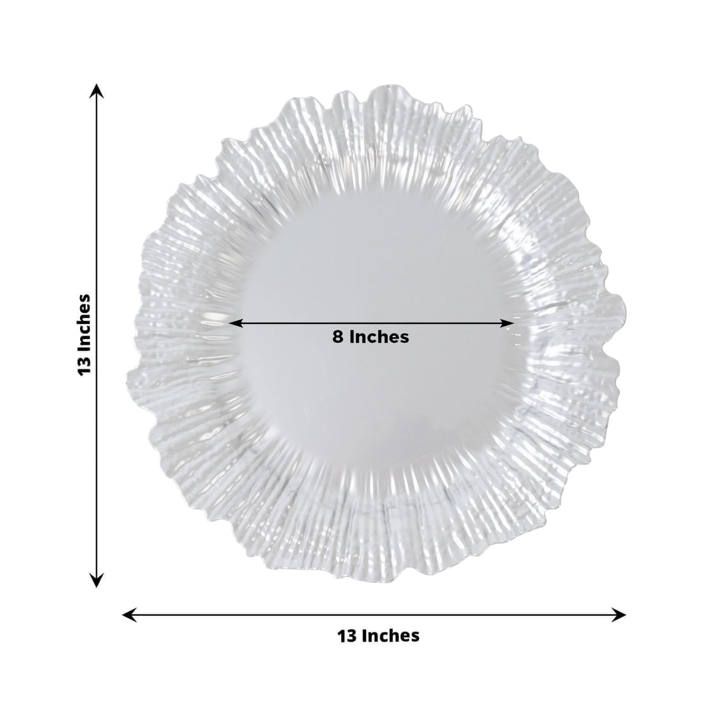 10 Pack Economy Reef Plastic Charger Plates â€“ 13" Silver Dinner Plate Chargers for Weddings, Parties & Catering