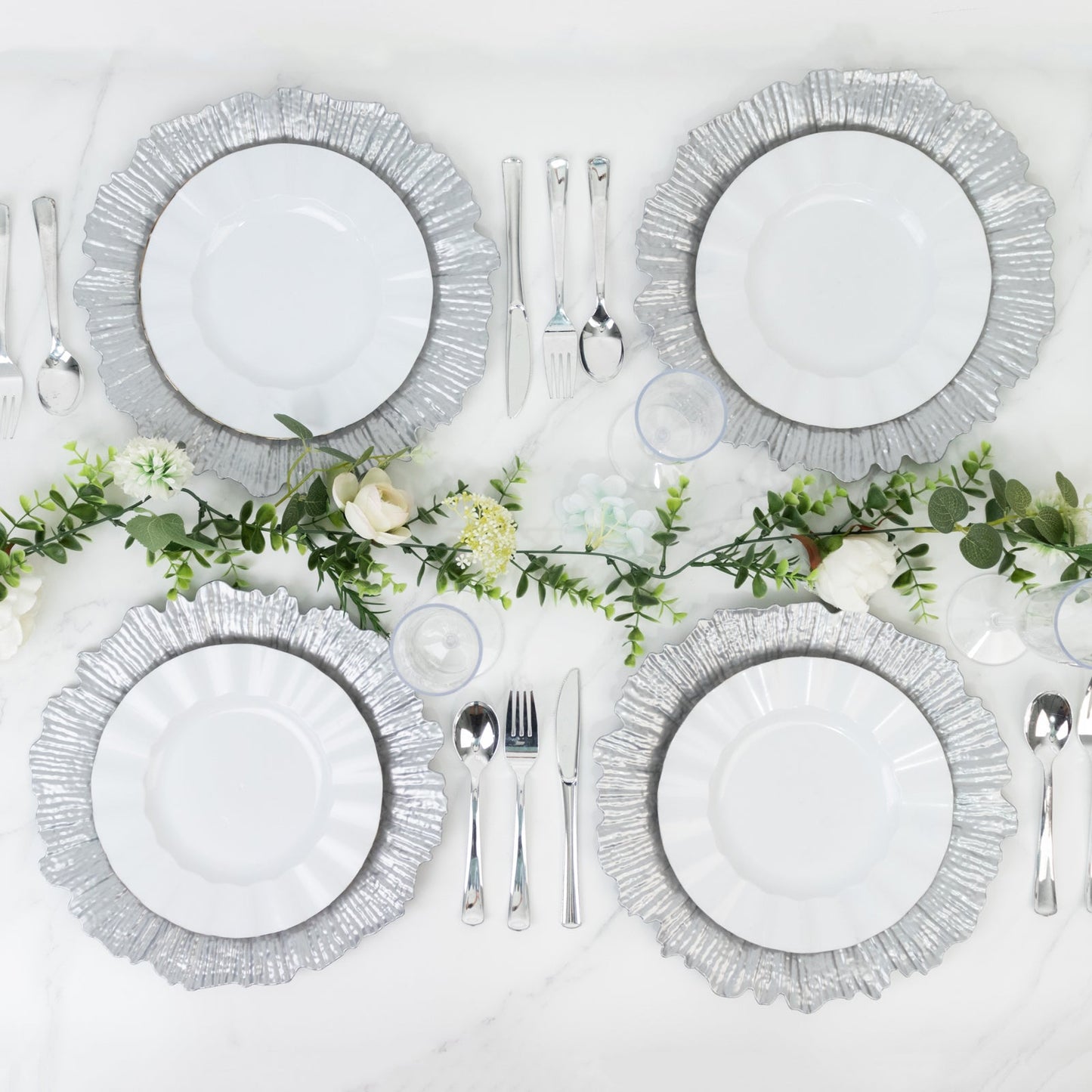 10 Pack Economy Reef Plastic Charger Plates â€“ 13" Silver Dinner Plate Chargers for Weddings, Parties & Catering