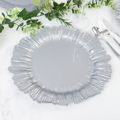 10 Pack Economy Reef Plastic Charger Plates â€“ 13" Silver Dinner Plate Chargers for Weddings, Parties & Catering