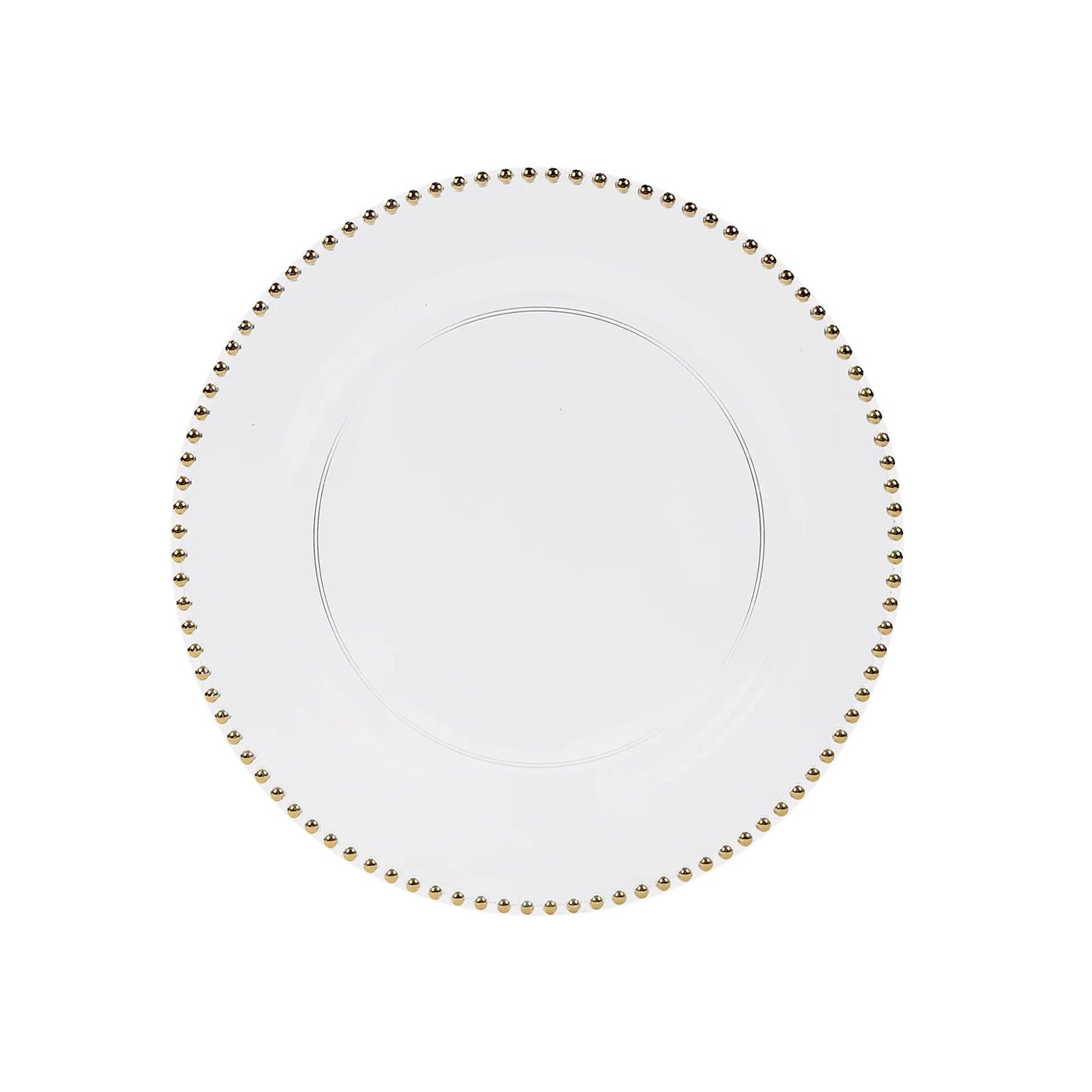 10-Pack Economy Round Plastic Charger Plates 13" in Clear with Gold Beaded Rim, Stylish Dinner Party Serving Plates