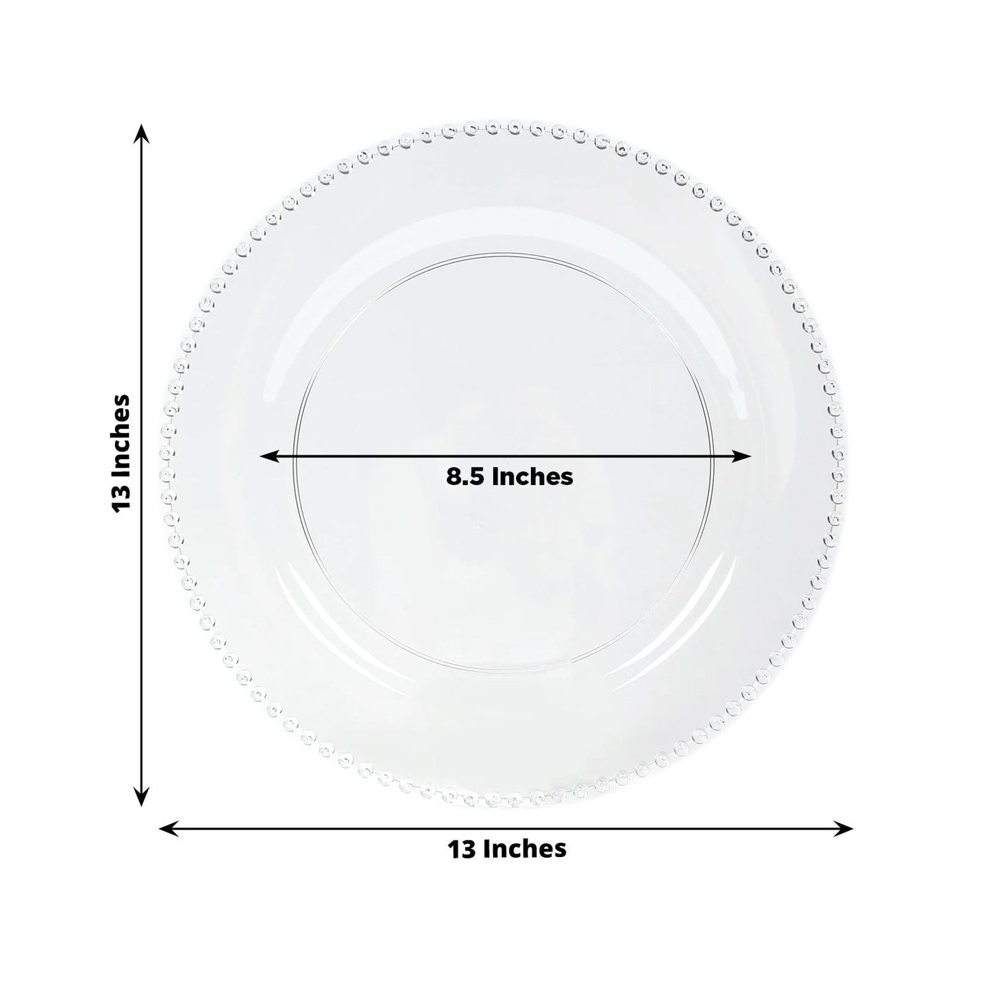 10-Pack Economy Round Plastic Charger Plates 13" in Clear/Silver Glitter with Beaded Rim, Stylish Dinner Party Serving Plates