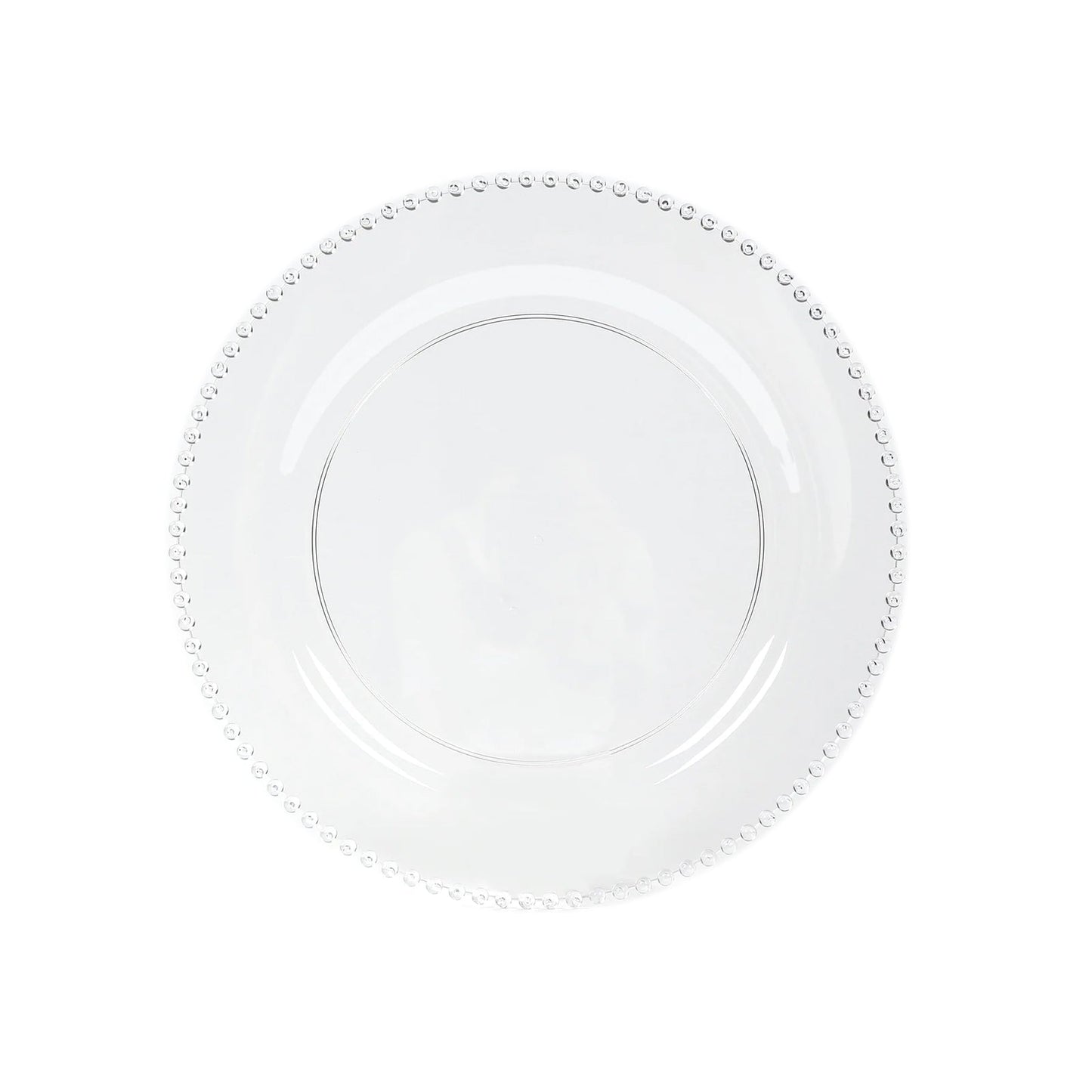 10-Pack Economy Round Plastic Charger Plates 13" in Clear Beaded Rim, Stylish Dinner Party Serving Plates
