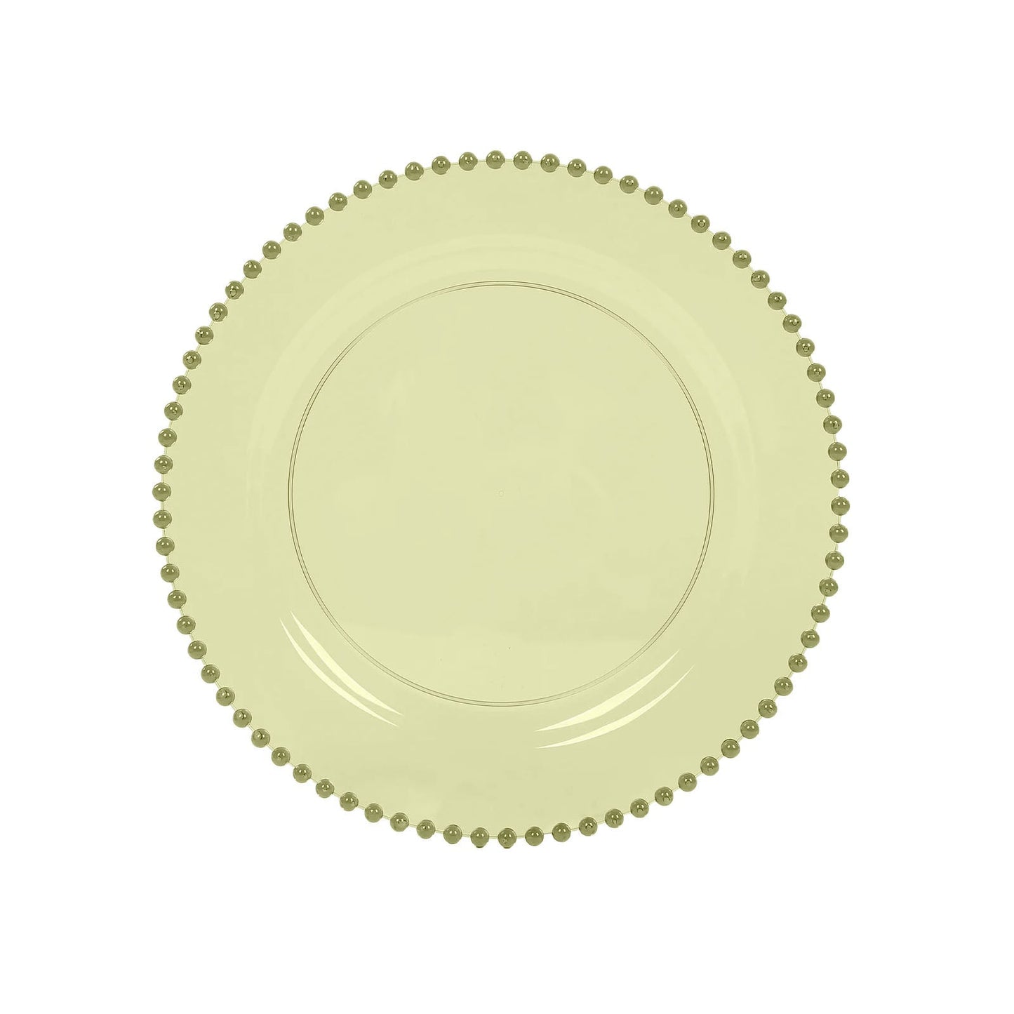 10-Pack Economy Round Plastic Charger Plates 13" in Transparent Dusty Sage Green with Beaded Rim, Stylish Dinner Party Serving Plates